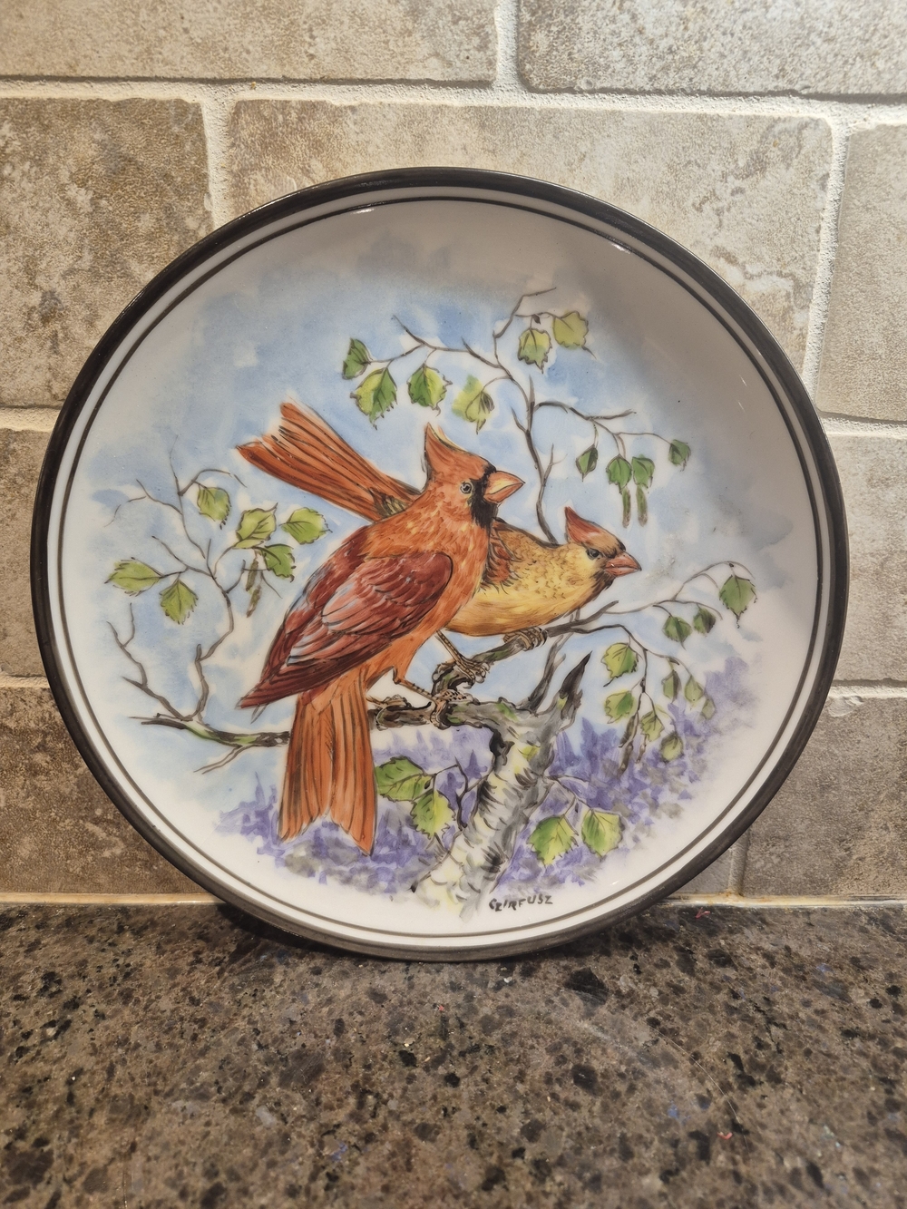 Vintage Golden Elegance Royalton China Painted Cardinals Collectible Plate Japan